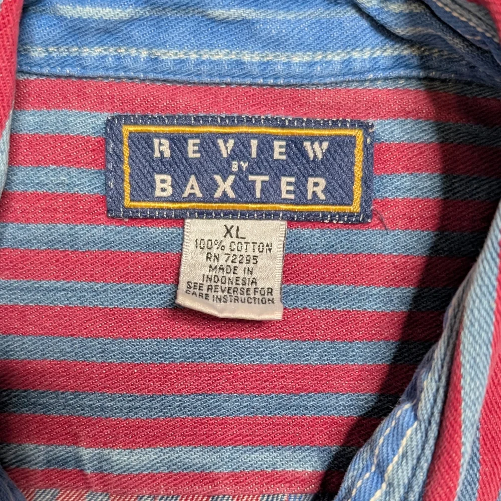 Review By Baxter Vintage Blue Red Cotton Long Sleeve Button Up Size‎ XL
